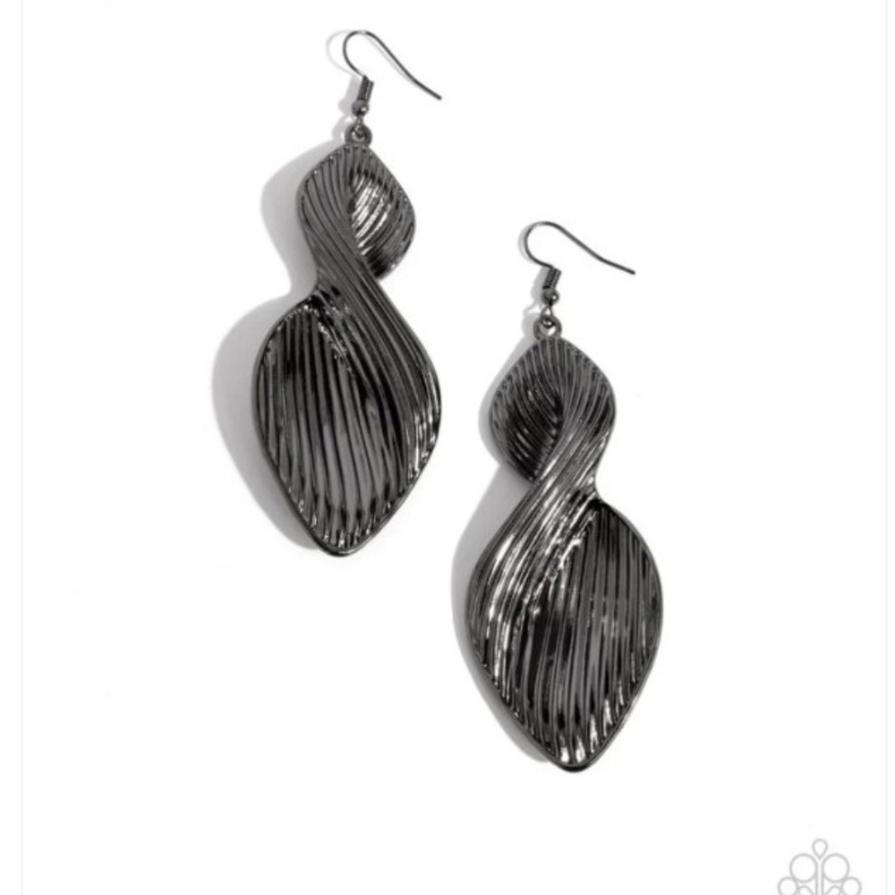 Paparazzi Silver Textured Dangle Earrings Skinny Spiral Black Fashion Jewelry